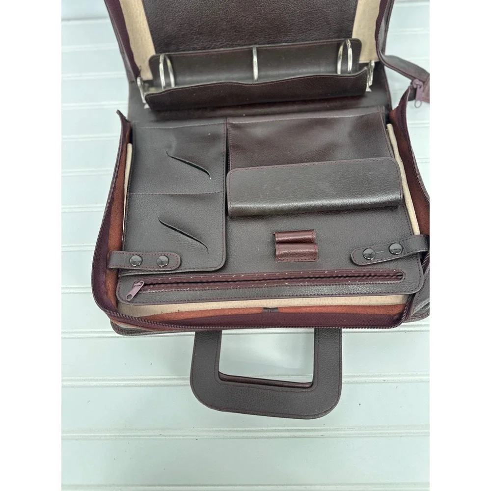 Vintage Portfolio Briefcase Brown Leather Organizer Professional 3 Ring Binder